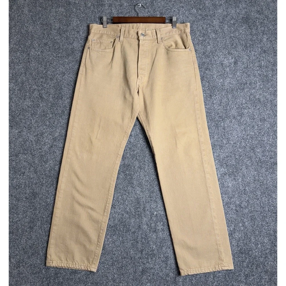 Vintage Levis 501 Jeans Mens 34x30 Brown Button Fly Straight Leg Denim Y2K